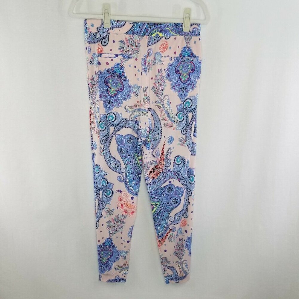 Express Women's Small Pants Pull On Pleated Stretch Paisley Pink Blue Pockets - Picture 2 of 7